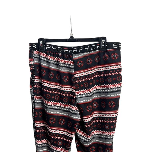 Spyder Mens Nordic Print Thermal Leggings XL Red Grey Elastic Waist Boho Tribal - Picture 7 of 12